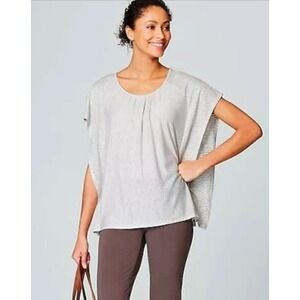 Pure Jill Womens 2X Linen Modal Striped Dolman Sleeve Knit Top Cream Gray